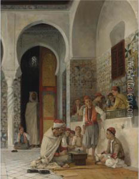 A Lesson In The Koran Oil Painting - Numa Marzocchi de Belluci