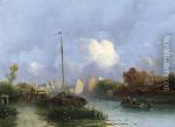 Town Along A River Oil Painting - Jacobus Adrianus Vrolijk