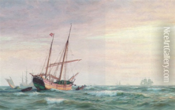 Sejlskibe Pa Havet Oil Painting - Vilhelm Karl Ferdinand Arnesen
