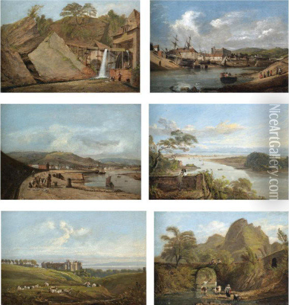 Various Properties
 

 
 
 

 
 Aberdyllis Mill, Yale Of Neath; Swansea Ferry, Glamorganshire; Swansea From The Western Pier; The Mouth Of The Neath River From Britonferry; St Donat's Castle, Glamorg Oil Painting - George Orleans Delamotte