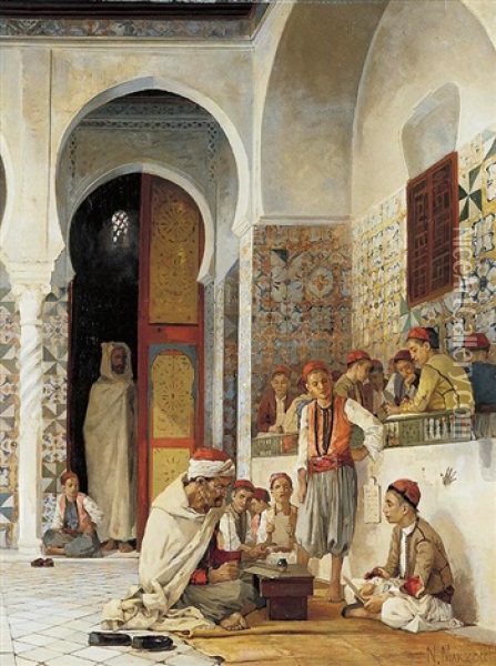 A Lesson In The Koran Oil Painting - Tito Marzocchi de Belluci