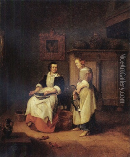 A Woman And Her Maid In An Interior Oil Painting - Pieter De Hooch