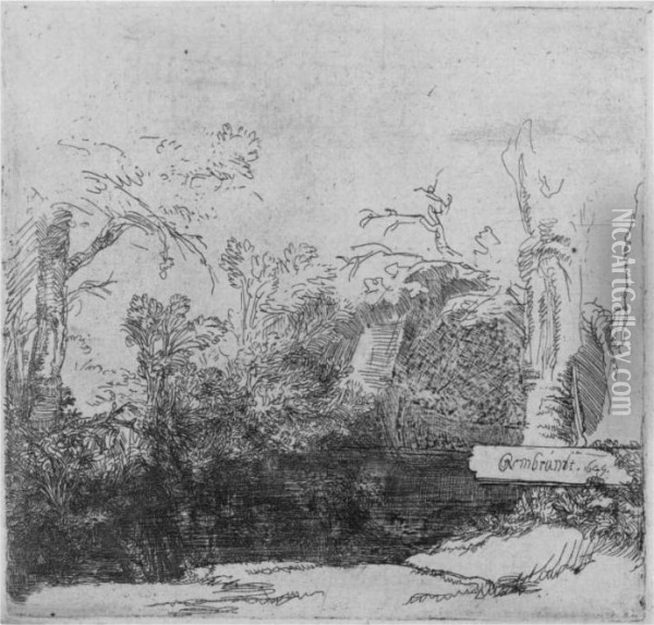 The Boat House (grotto With A Brook; Het Spelonkje) (b., Holl. 231;h. 211; Bb. 45-c) Oil Painting - Rembrandt Van Rijn