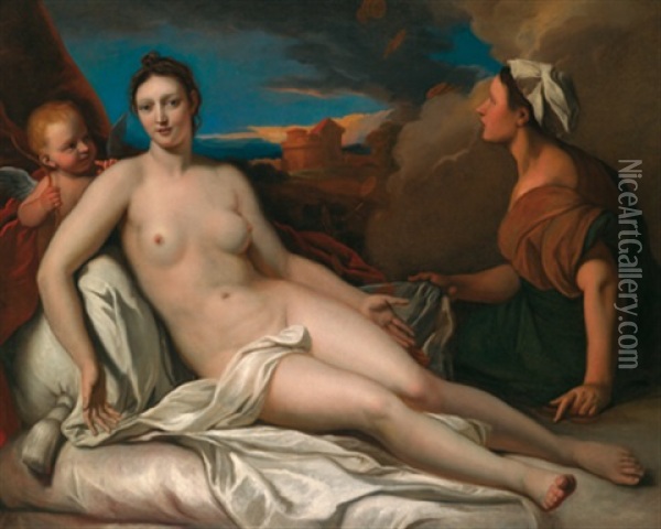 Danae Mit Amor Und Dem Goldregen, Danae Con Cupido Oil Painting - Antonio Bellucci