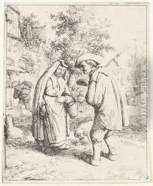 Man And Woman Talking Oil Painting - Adriaen Jansz. Van Ostade