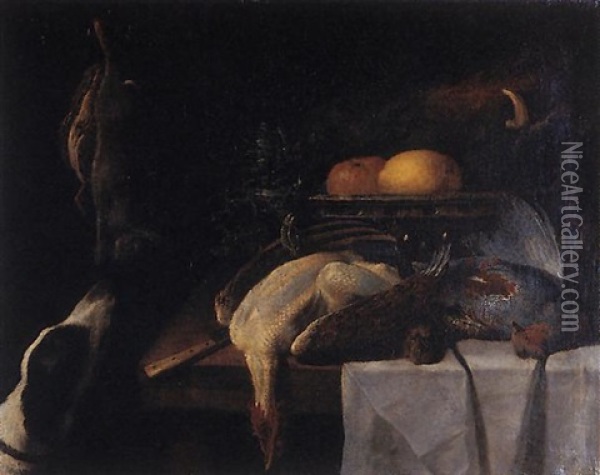 Un Chien Devant Une Table De Cuisine Oil Painting - Pieter Van Boucle