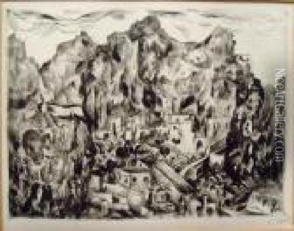 Felsenlandschaft Oil Painting - Josef Eberz