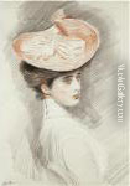 Portrait De Femme, Ellen Helleu Oil Painting - Paul Cesar Helleu