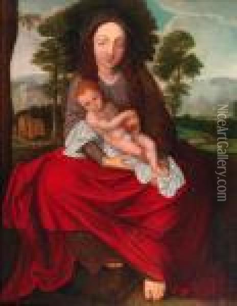 The Madonna And Child, A Landscape Beyond Oil Painting - Jan Massys