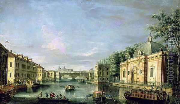 View of the Fontanka River in St Petersburg, 1750s Oil Painting - Giuseppe Valeriani