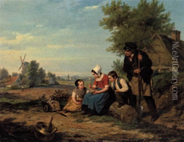 Bauerliche Familie Oil Painting - Hendrick Joseph Dillens