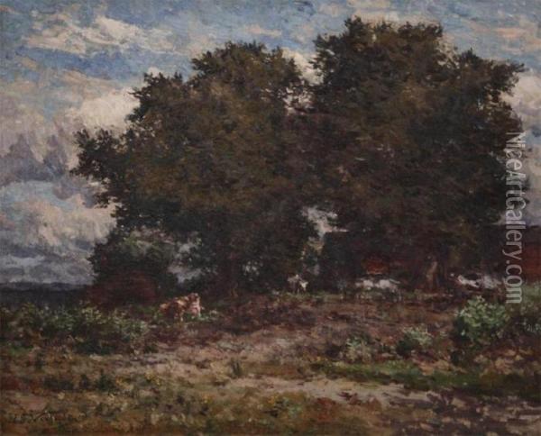 Orchard With Cows And Farmhouse Oil Painting - Isidore Verheyden