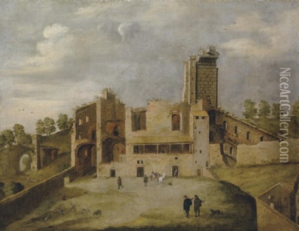 The Temple Of Serapis (or Frontispizio Di Nerone) Rome Oil Painting - Willem van Nieulandt the Younger
