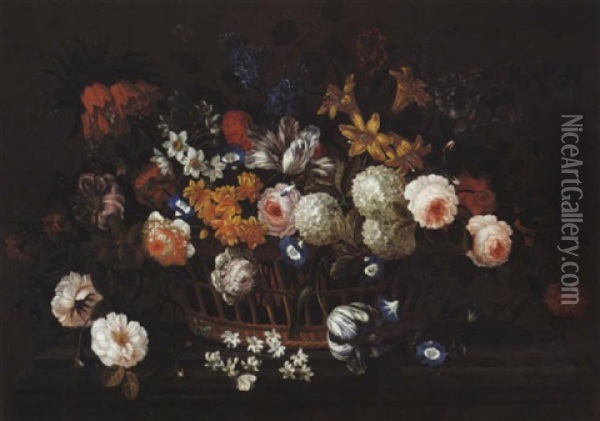 Corbeille De Fleurs Sur Un Entablement Oil Painting - Pieter Casteels III