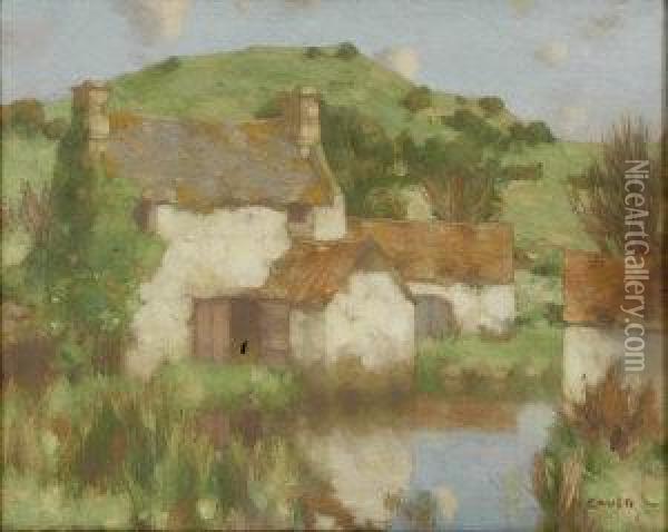 Farm Steading Before A Pond Oil Painting - David Gauld