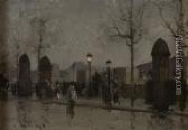 Paris Under The Rain Oil Painting - Luigi Loir