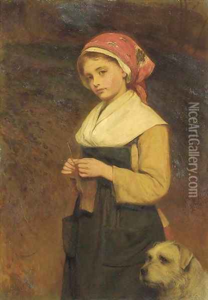 Knitting 2 Oil Painting - Charles Sillem Lidderdale