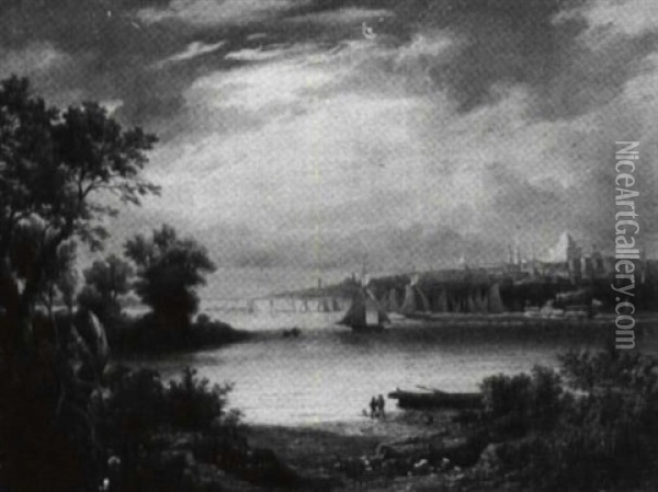 View Of Istanbul Across The Bosphorus Oil Painting - Edouard Auguste Nousveaux