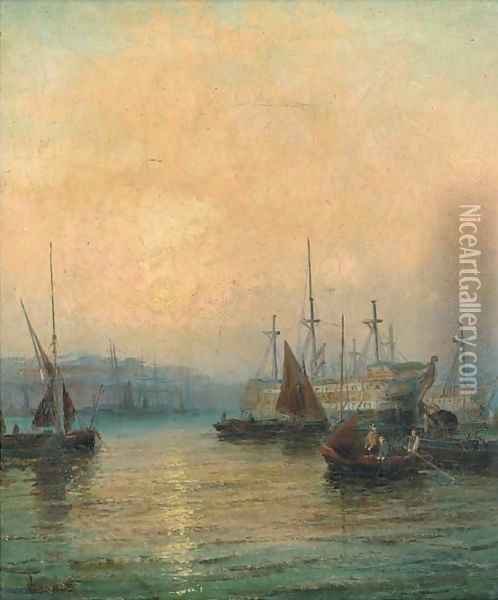 Hulks in the Medway at dusk Oil Painting - William A. Thornley or Thornbery
