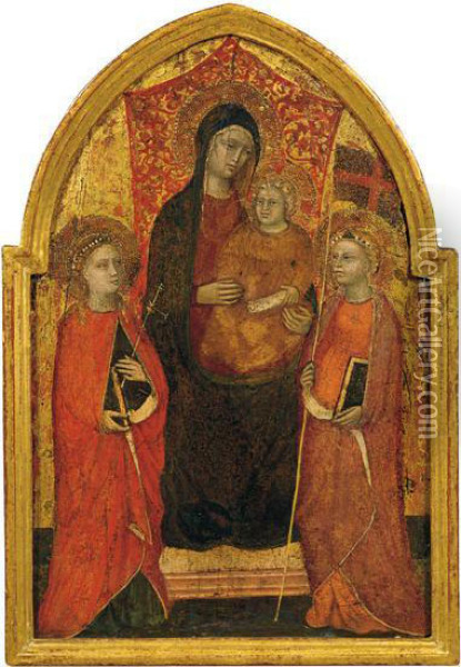Madonna Col Bambino Fra Le Sante Orsola E Cecilia Oil Painting - Giovanni Maria B. Di Rocco Zoppo