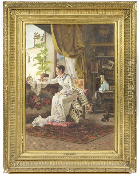 Dame Am Fenster Sitzend Oil Painting - Argelia Butti
