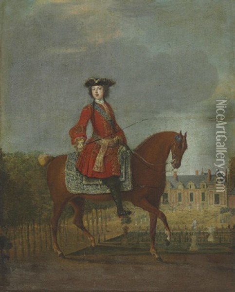 An Equestrian Portrait Oil Painting - Jean-Baptiste Martin the Elder