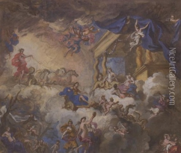 Etude Pour Un Plafond: Apollon Sur Son Char Arrivant Au Palais De Ceres Oil Painting - Louis (Laguerre le vieux) Laguerre