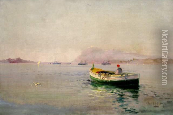 :barque De Peche Devant Le Port De Toulon Oil Painting - Louis Nattero