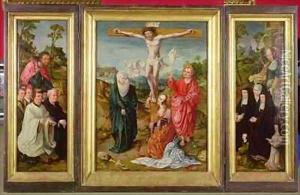 Triptych of The Crucifixion St Barbara with Donors St James the Greater with Donors The Crucifixion Oil Painting - Cornelis Engelbrechtsen