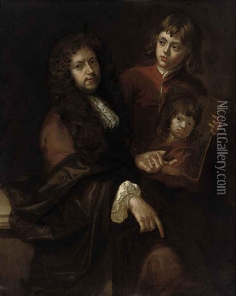 Portrait Of A Gentleman And A Young Boy (the Artist's Husband Charles Beal And One Of Their Sons?) Oil Painting - Mary Beale
