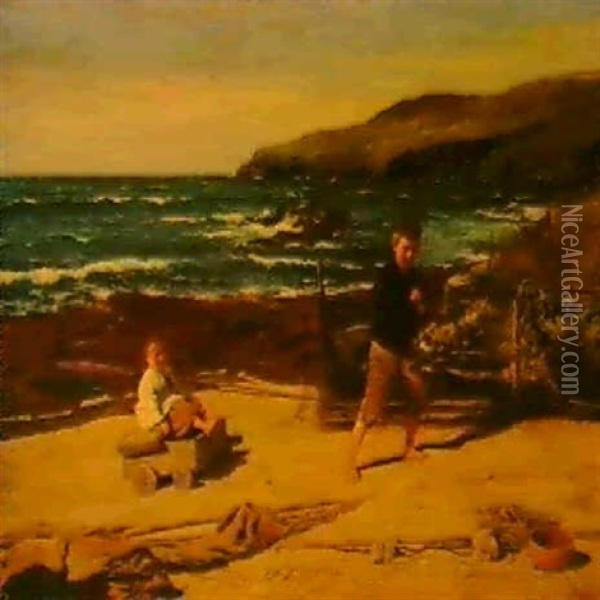 Children Playing On A Beach Oil Painting - John H. E. Partington