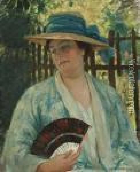 In The Garden (portrait Of Theartist's Wife) Oil Painting - Bonny Rupert