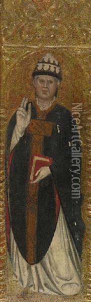A Papal Saint, Holding A Book With One Hand Raised In Benediction Oil Painting - Taddeo Di Bartolo