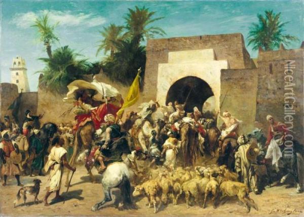 Retour D'une Razzia - Oued R'hir (afrique) Oil Painting - Georges Washington