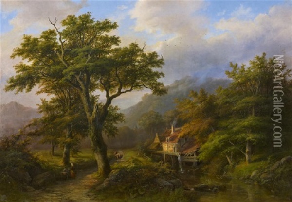 Romantische Landschaft Mit Muhle Und Grosen Eichbaumen Oil Painting - Anna Van Sandick
