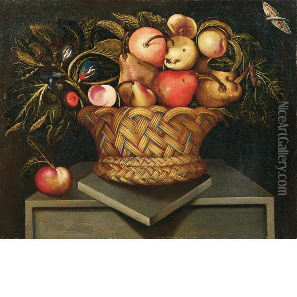 Natura Morta Di Frutta In Un Cesto Oil Painting - Blas Del Prado De Ledesma