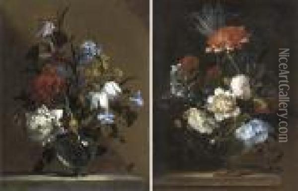 Carnations, Snake's Head Oil Painting - Jean-Baptiste Monnoyer
