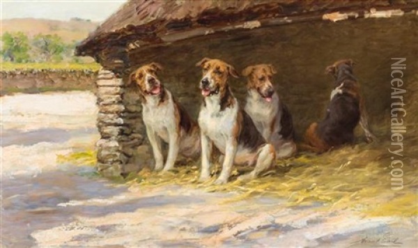 Dogs In A Kennel Oil Painting - Maud Earl
