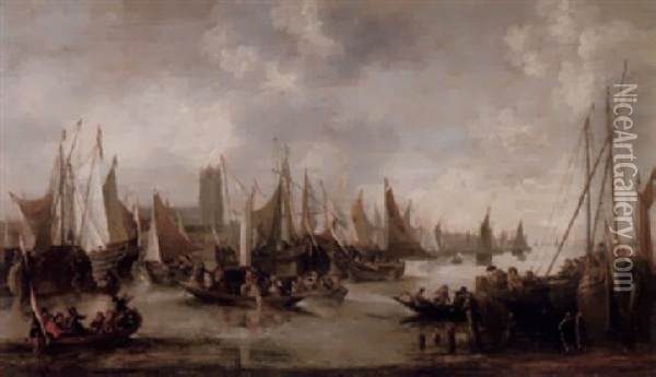 Im Hafen Von Dordrecht Oil Painting - Hendrick De Meijer