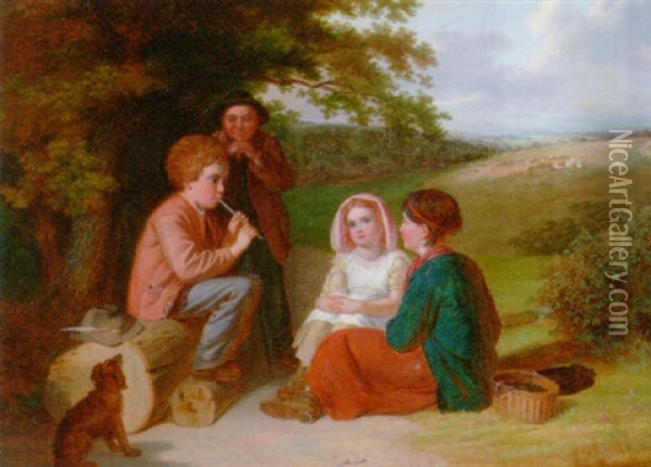 The Penny Whistle Oil Painting - William Bromley the Elder