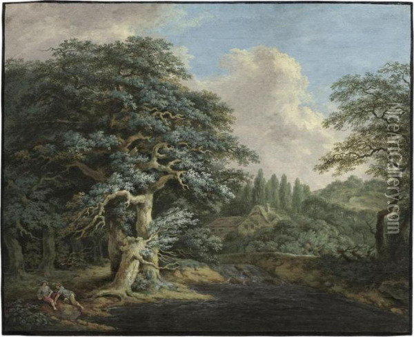 Waldige Landschaft Mit Kleinem Wasserfall Oil Painting - Johann Albrecht Friedrich Rauscher