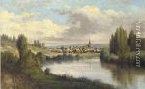 A View Down The River Oil Painting - Henry Hillier Parker