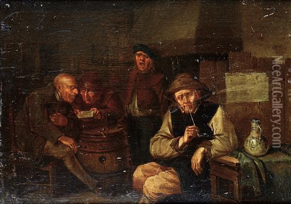 Topers In A Tavern Interior Oil Painting - Egbert Ii Van Heemskerck