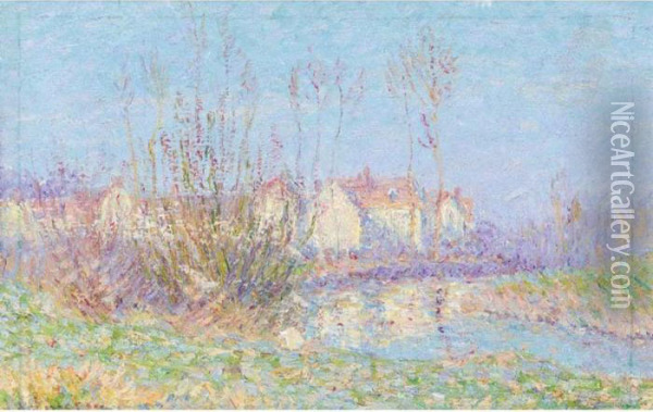 Maisons Au Bord De La Riviere Oil Painting - Gustave Loiseau