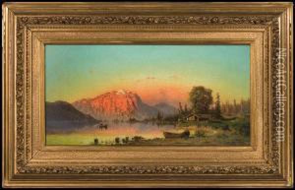 Sunset At Lake In Alps Oil Painting - Aleksander Swieszewski
