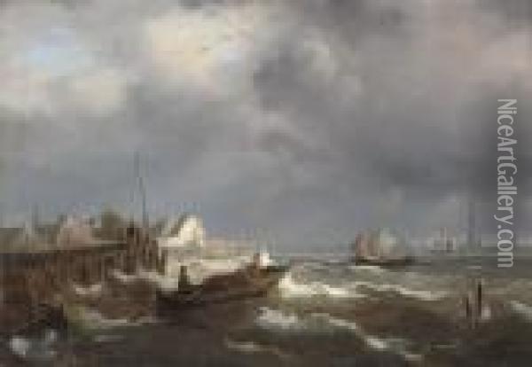 A Breezy Day On The Scheldt Oil Painting - Pieter Christiaan Cornelis Dommersen