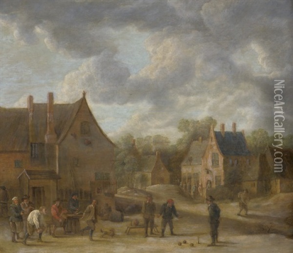 Landliche Szene Mit Boulespielern Auf Einem Dorfplatz Oil Painting - David Teniers the Elder