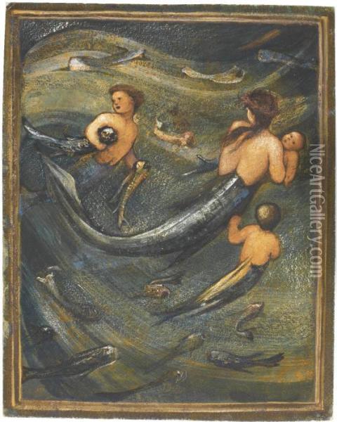 The Mermaid Family Oil Painting - Sir Edward Coley Burne-Jones