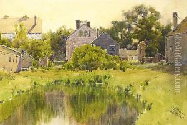 Nantucket Pondsurrounded By Houses Oil Painting - Hezekiah Anthony Dyer