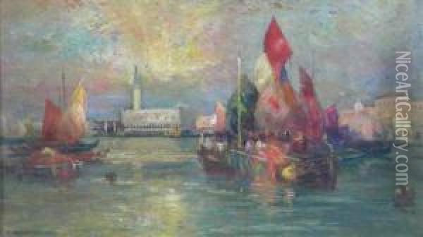The Doge's Palace From The Bacino, Venice Oil Painting - Clara Montalba